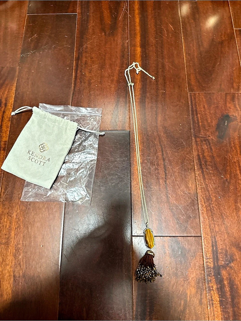Kendra Scott Rayne Tassel Pendant Necklace Brown & Gold Like New